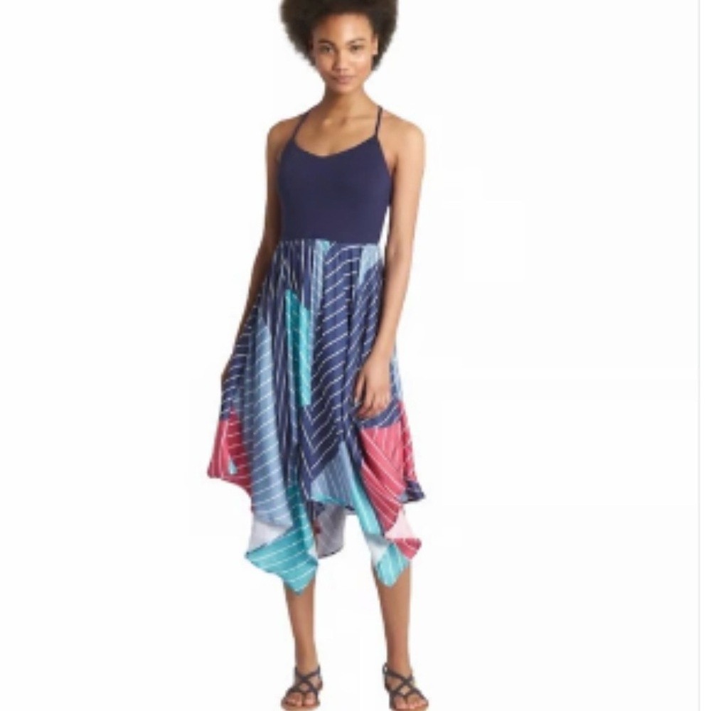 Gap Handkerchief Midi Dress-Size XS-Coral/Teal/White & Navy(Cami D Multi-Stripe)